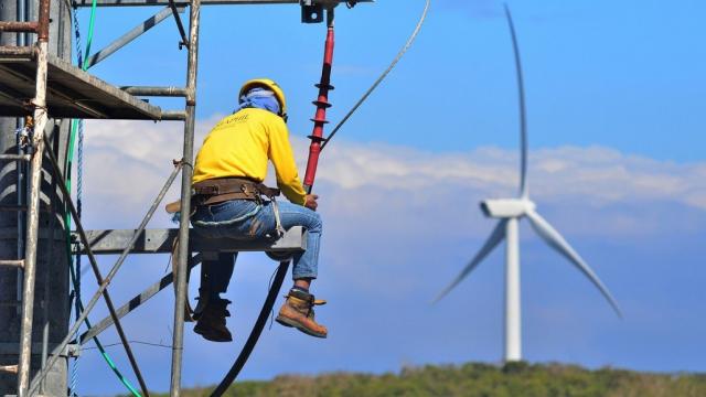 A wind farm technician in the Philippines. Photo credit: Asian Development Bank.