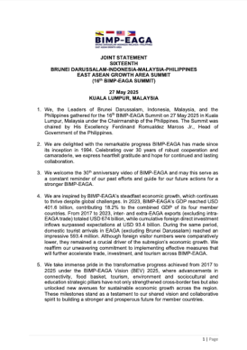 16th BIMP-EAGA Summit Joint Statement image.